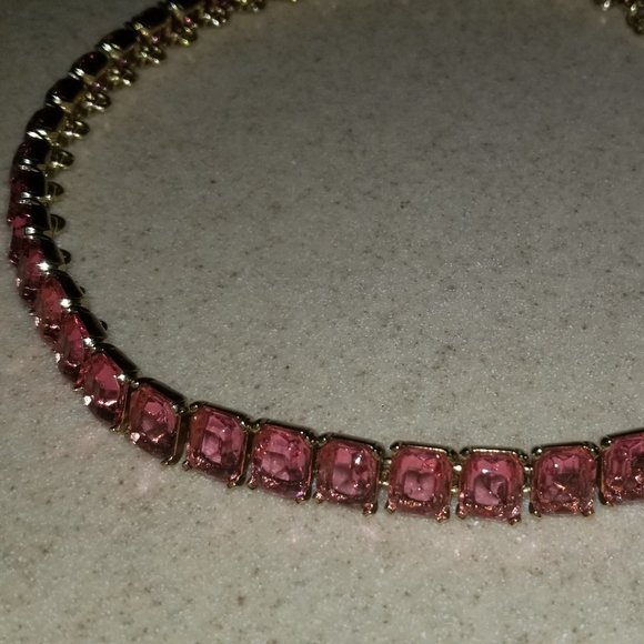 RARE STATEMENT OSCAR DE LA RENTA PINK BAGUETTE CRYSTAL EVENING NECKLACE STRAND - Picture 7 of 13